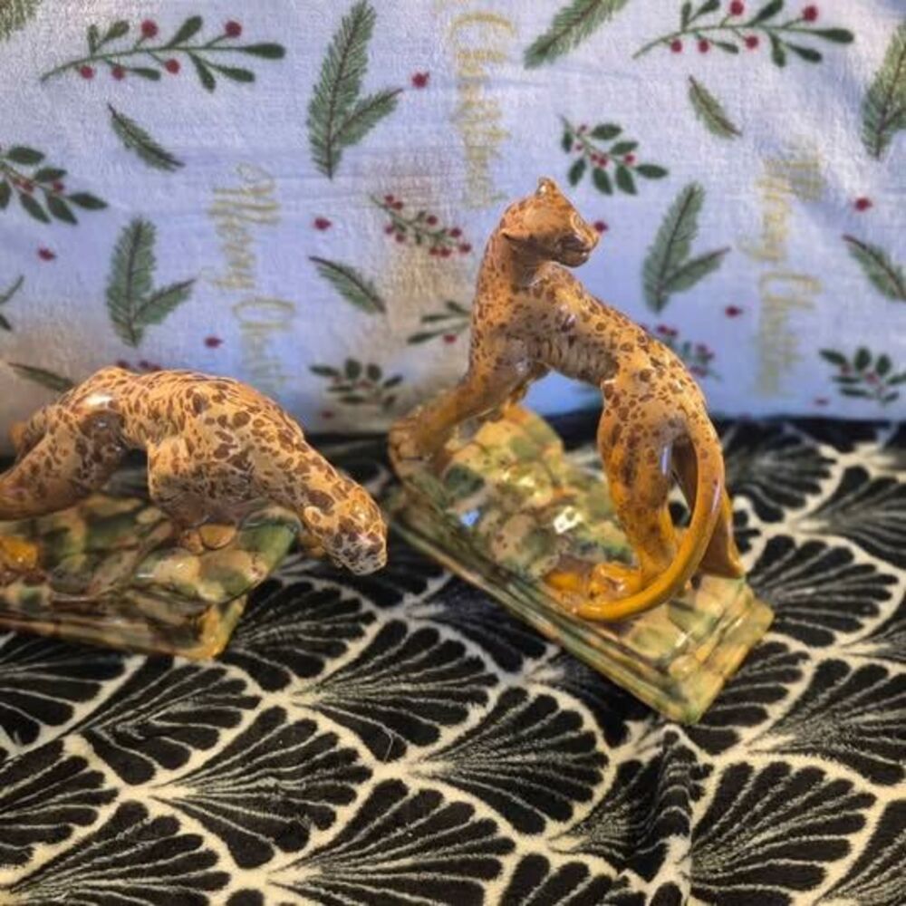 1950s Royal Haeger Mid-Century Ceramic Leopards Jaguar Cats Bookends- a Pair - Picture 9 of 10